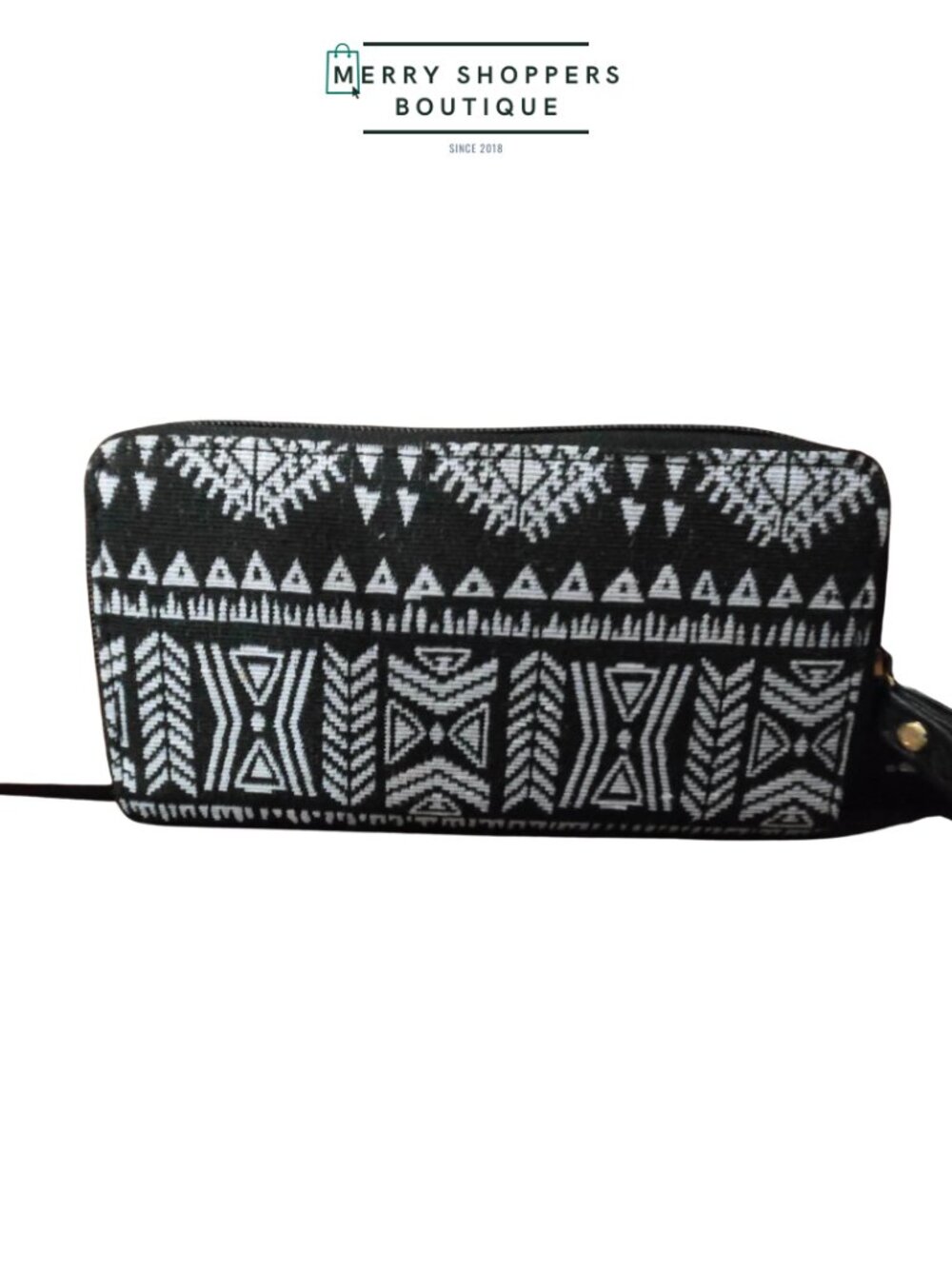 Black & White Tribal Print Zip-Around Wallet